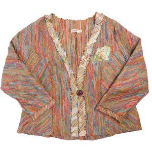 Lee Anderson Multicolor Textured Weave Cardigan | Flower | Lagenlook | EUC | 1X